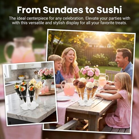 DOITOOL Acrylic Ice Cream Cone Holder Stand, 8 Hole Ice Cone Clear Display Rack, Single Layer Dessert Food Stand for Waffle, Sushi Hand Roll, Popcorn, Cotton Candy, for Party Wedding Birthday in Saudi Arabia