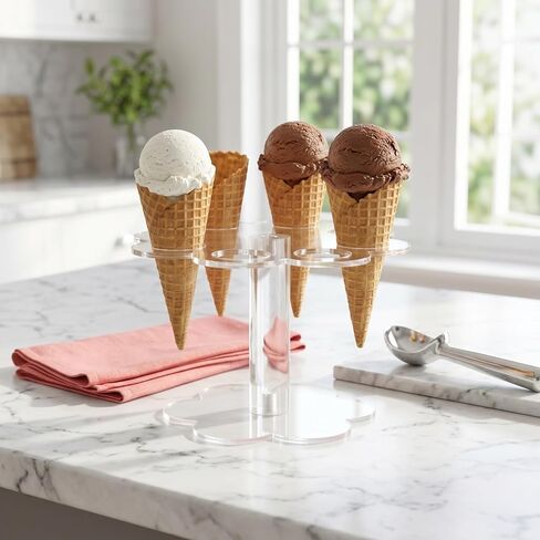 DOITOOL Acrylic Ice Cream Cone Holder Stand, 8 Hole Ice Cone Clear Display Rack, Single Layer Dessert Food Stand for Waffle, Sushi Hand Roll, Popcorn, Cotton Candy, for Party Wedding Birthday in Saudi Arabia