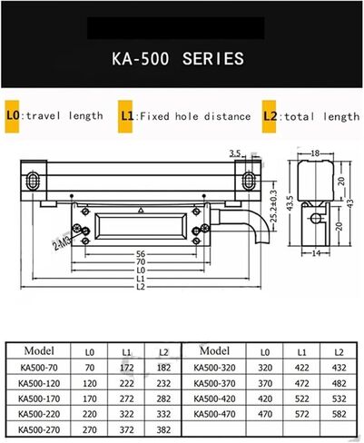 1μm Small Linear Encoder Slim Grating Ruler Thin Sensor for Milling Digital Readout Machine Tools KA500(370mm Travel) in Saudi Arabia