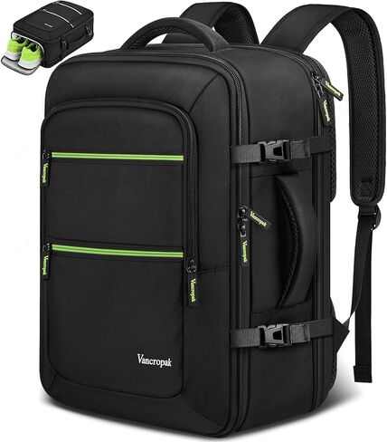 حقيبة ظهر Vancropak لأغراض السفر الشخصية لشركة Spirit Airlines مع حجرة أحذية قابلة للإزالة، مقاس 18x14x8 معتمدة من إدارة أمن المواصلات الأمريكية تحت المقعد، حقيبة أمتعة كبيرة تناسب كمبيوتر محمول مقاس 17.3 بوصة مع منفذ USB in Kuwait