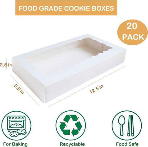 Auto-Pop Bakery Boxes with Clear Window (5 Pack) | 12.5x5.5x2.5 Food-Grade Cardboard | Collapsible for Cookies, Cupcakes & Pastries in Saudi Arabia