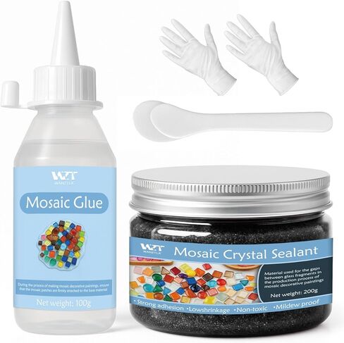Mosaic Craft Kit, Mosaic Glue and Grout, Applicator, Gloves, for Mosaic Tiles, Glass, Coaster Art, Home Decoration (White Grout) in Saudi Arabia