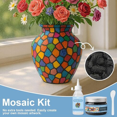 Mosaic Craft Kit, Mosaic Glue and Grout, Applicator, Gloves, for Mosaic Tiles, Glass, Coaster Art, Home Decoration (White Grout) in Saudi Arabia