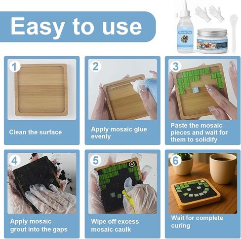Mosaic Craft Kit, Mosaic Glue and Grout, Applicator, Gloves, for Mosaic Tiles, Glass, Coaster Art, Home Decoration (White Grout) in Saudi Arabia
