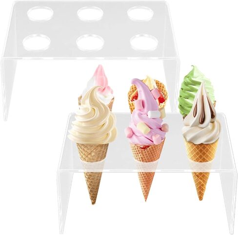 2 Pack 6 Holes Acrylic Ice Cream Cone Holder Stand, Clear Ice Cream Crisp Tube Cone Display Acrylic Display Stand for Wedding, Events, Birthday Party, Anniversary(COLOR:clear) in Saudi Arabia