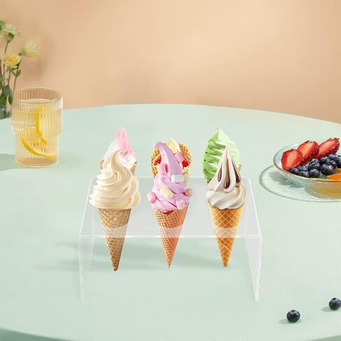 2 Pack 6 Holes Acrylic Ice Cream Cone Holder Stand, Clear Ice Cream Crisp Tube Cone Display Acrylic Display Stand for Wedding, Events, Birthday Party, Anniversary(COLOR:clear) in Saudi Arabia