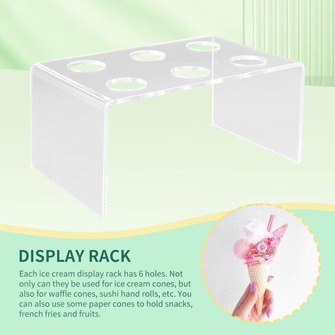 2 Pack 6 Holes Acrylic Ice Cream Cone Holder Stand, Clear Ice Cream Crisp Tube Cone Display Acrylic Display Stand for Wedding, Events, Birthday Party, Anniversary(COLOR:clear) in Saudi Arabia