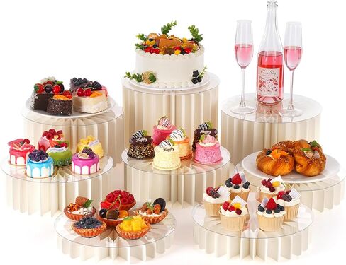 8 Pack Buffet Risers and Stand, Foldable Food Risers for Buffet Table Acrylic Dessert Table Display Set Food Display Risers Cylinder Cake Stands for Party Wedding, Birthday Decoration in Saudi Arabia