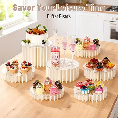 8 Pack Buffet Risers and Stand, Foldable Food Risers for Buffet Table Acrylic Dessert Table Display Set Food Display Risers Cylinder Cake Stands for Party Wedding, Birthday Decoration in Saudi Arabia