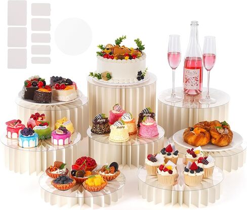 8 Pack Buffet Risers and Stand, Foldable Food Risers for Buffet Table Acrylic Dessert Table Display Set Food Display Risers Cylinder Cake Stands for Party Wedding, Birthday Decoration in Saudi Arabia