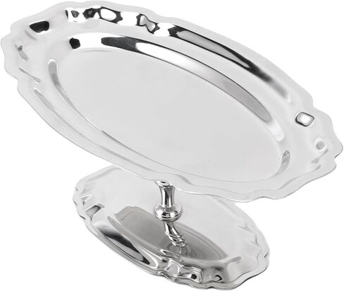 Dessert Platter with Pedestal, 304 Stainless Steel Oval Footed Display Plate for Ice Cream Pastries Fruit, Dessert Tray for Party Wedding Restaurant, 6.7 Inch by 3.9 Inch in Saudi Arabia