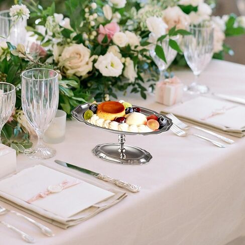 Dessert Platter with Pedestal, 304 Stainless Steel Oval Footed Display Plate for Ice Cream Pastries Fruit, Dessert Tray for Party Wedding Restaurant, 6.7 Inch by 3.9 Inch in Saudi Arabia