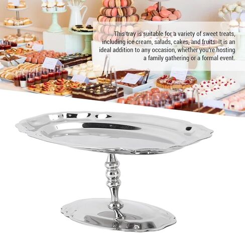 Dessert Platter with Pedestal, 304 Stainless Steel Oval Footed Display Plate for Ice Cream Pastries Fruit, Dessert Tray for Party Wedding Restaurant, 6.7 Inch by 3.9 Inch in Saudi Arabia
