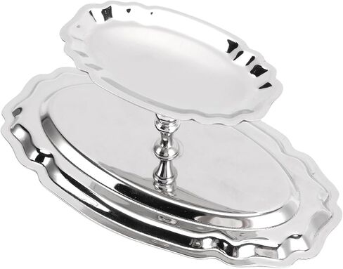 Dessert Platter with Pedestal, 304 Stainless Steel Oval Footed Display Plate for Ice Cream Pastries Fruit, Dessert Tray for Party Wedding Restaurant, 6.7 Inch by 3.9 Inch in Saudi Arabia