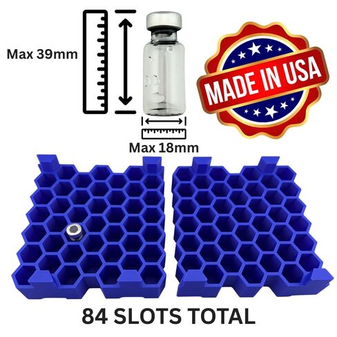 Peptide Vial Rack 84 Slot | Stackable 3 ml Holder 2 Pack | Hexagon Organizer for Semaglutide GLP-1 | Fits 18 mm x 39 mm | USA Made in Saudi Arabia