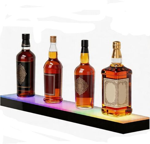 LED Lighted Liquor Bottle Display Shelf - 23.6" Acrylic Whiskey Rack with Remote & Music Sync, 1-Tier Illuminated Bar Shelf for Home Bar, Club, Party in Saudi Arabia
