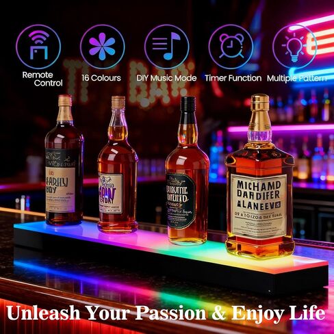 LED Lighted Liquor Bottle Display Shelf - 23.6" Acrylic Whiskey Rack with Remote & Music Sync, 1-Tier Illuminated Bar Shelf for Home Bar, Club, Party in Saudi Arabia