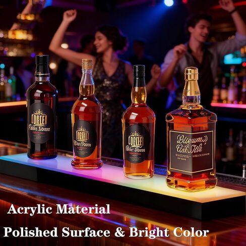LED Lighted Liquor Bottle Display Shelf - 23.6" Acrylic Whiskey Rack with Remote & Music Sync, 1-Tier Illuminated Bar Shelf for Home Bar, Club, Party in Saudi Arabia