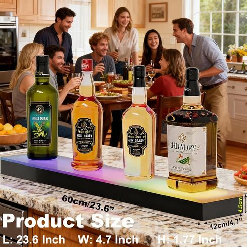LED Lighted Liquor Bottle Display Shelf - 23.6" Acrylic Whiskey Rack with Remote & Music Sync, 1-Tier Illuminated Bar Shelf for Home Bar, Club, Party in Saudi Arabia