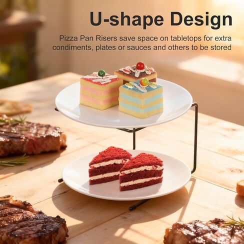 6 Pcs Black Metal Pizza Stands, Pizza Rack Holder With Non-Slip Pads, Food Display Riser For Table Buffet Party, Platter Tray For Serving Dessert, 8.5x8.27x5.9 Inch in Saudi Arabia