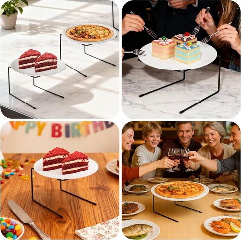 6 Pcs Black Metal Pizza Stands, Pizza Rack Holder With Non-Slip Pads, Food Display Riser For Table Buffet Party, Platter Tray For Serving Dessert, 8.5x8.27x5.9 Inch in Saudi Arabia