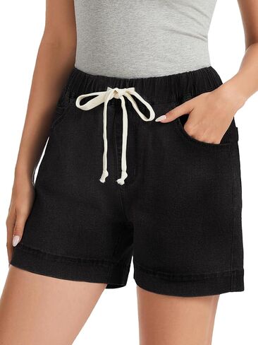 Metietila Pull On Elastic Jean Shorts for Women High Waisted Baggy Casual Denim Jorts Trendy Drawstring Summer Shorts in Kuwait