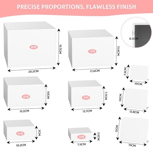 2-in-1 Buffet Risers 6 PCS Food Service Display Risers White Acrylic Risers Set - Nesting Display Stands for Wedding & Party Food Display, with Mini Signs & Markers (3"x4"x5"x6 x7 x8 ) in Saudi Arabia