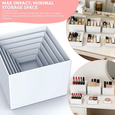 2-in-1 Buffet Risers 6 PCS Food Service Display Risers White Acrylic Risers Set - Nesting Display Stands for Wedding & Party Food Display, with Mini Signs & Markers (3"x4"x5"x6 x7 x8 ) in Saudi Arabia