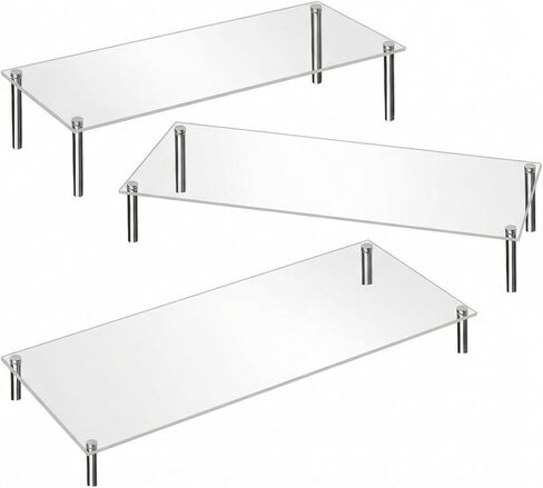 Acrylic Display Risers Set of Three Clear Rectangular Stands with Metal Support Posts for Cake Stand Styling Countertop Tiered Organizer Small Size Transparent One Piece in Saudi Arabia