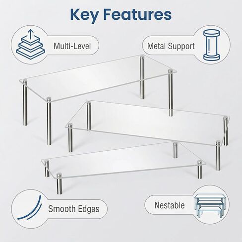 Acrylic Display Risers Set of Three Clear Rectangular Stands with Metal Support Posts for Cake Stand Styling Countertop Tiered Organizer Small Size Transparent One Piece in Saudi Arabia