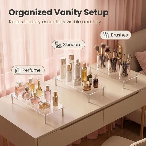 Acrylic Display Risers Set of Three Clear Rectangular Stands with Metal Support Posts for Cake Stand Styling Countertop Tiered Organizer Small Size Transparent One Piece in Saudi Arabia
