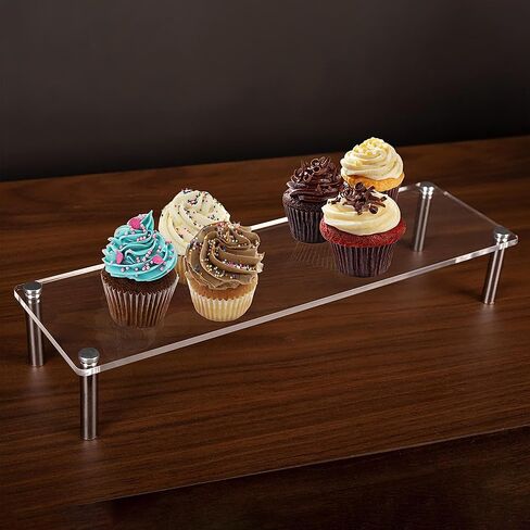 Acrylic Display Risers Set of Three Clear Rectangular Stands with Metal Support Posts for Cake Stand Styling Countertop Tiered Organizer Small Size Transparent One Piece in Saudi Arabia