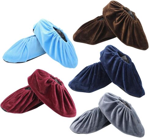 Homoyoyo 5 Pairs Reusable Overshoes with Skid Design Durable Shoes Covers Brown Grey Navy Red Washable Comfortable for Keeping Floors Clean in Saudi Arabia