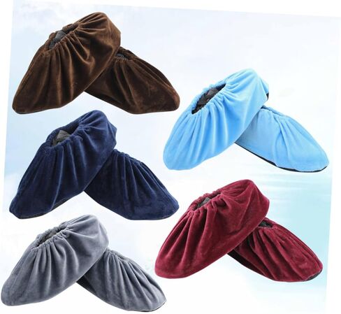 Homoyoyo 5 Pairs Reusable Overshoes with Skid Design Durable Shoes Covers Brown Grey Navy Red Washable Comfortable for Keeping Floors Clean in Saudi Arabia