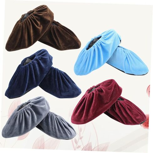 Homoyoyo 5 Pairs Reusable Overshoes with Skid Design Durable Shoes Covers Brown Grey Navy Red Washable Comfortable for Keeping Floors Clean in Saudi Arabia