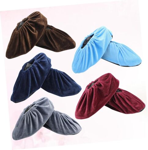 Homoyoyo 5 Pairs Reusable Overshoes with Skid Design Durable Shoes Covers Brown Grey Navy Red Washable Comfortable for Keeping Floors Clean in Saudi Arabia