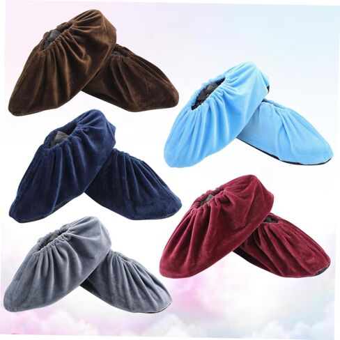 Homoyoyo 5 Pairs Reusable Overshoes with Skid Design Durable Shoes Covers Brown Grey Navy Red Washable Comfortable for Keeping Floors Clean in Saudi Arabia
