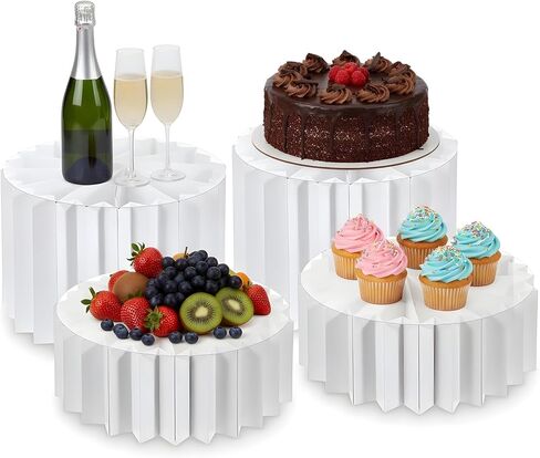 MAQUITA 4 Pack Buffet Risers, Foldable White Cardboard Food Display Risers with PVC Panel Table Tall Cake Stands for Show Catering Desserts, Cake Cupcake, Food, Jewelry in Saudi Arabia