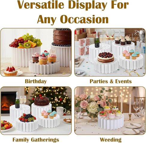 MAQUITA 4 Pack Buffet Risers, Foldable White Cardboard Food Display Risers with PVC Panel Table Tall Cake Stands for Show Catering Desserts, Cake Cupcake, Food, Jewelry in Saudi Arabia