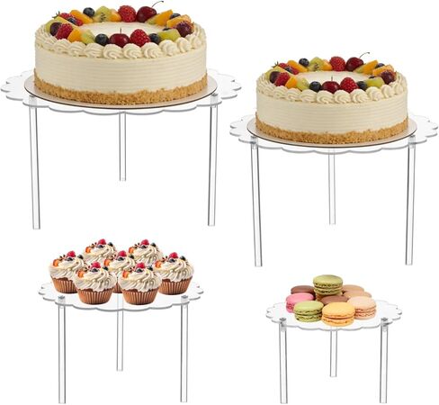 مجموعة حامل كعك أكريليك على شكل زهرة مكونة من 4 قطع، حوامل كعك للحفلات، رافعات عرض الحلوى مع حافة مموجة، تتضمن 6 بوصات 7.36 بوصة 9 بوصة 10.6 بوصات للحفلات وحفلات الزفاف in Kuwait