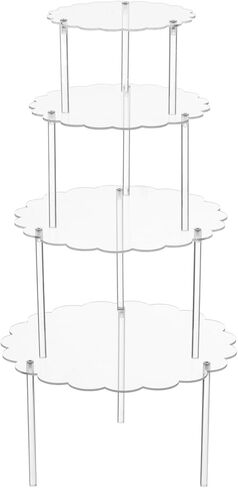 مجموعة حامل كعك أكريليك على شكل زهرة مكونة من 4 قطع، حوامل كعك للحفلات، رافعات عرض الحلوى مع حافة مموجة، تتضمن 6 بوصات 7.36 بوصة 9 بوصة 10.6 بوصات للحفلات وحفلات الزفاف in Kuwait