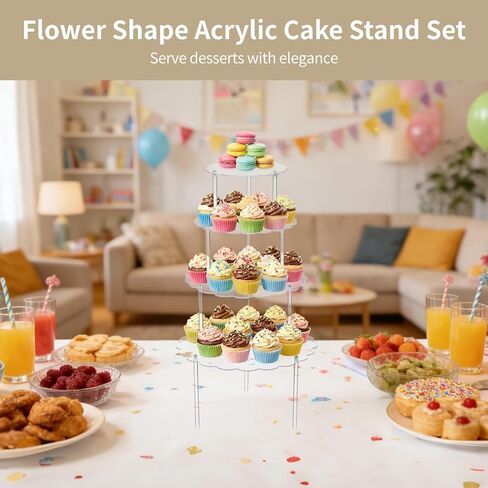مجموعة حامل كعك أكريليك على شكل زهرة مكونة من 4 قطع، حوامل كعك للحفلات، رافعات عرض الحلوى مع حافة مموجة، تتضمن 6 بوصات 7.36 بوصة 9 بوصة 10.6 بوصات للحفلات وحفلات الزفاف in Kuwait