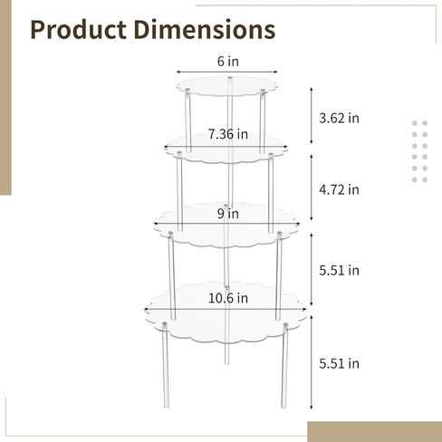 مجموعة حامل كعك أكريليك على شكل زهرة مكونة من 4 قطع، حوامل كعك للحفلات، رافعات عرض الحلوى مع حافة مموجة، تتضمن 6 بوصات 7.36 بوصة 9 بوصة 10.6 بوصات للحفلات وحفلات الزفاف in Kuwait