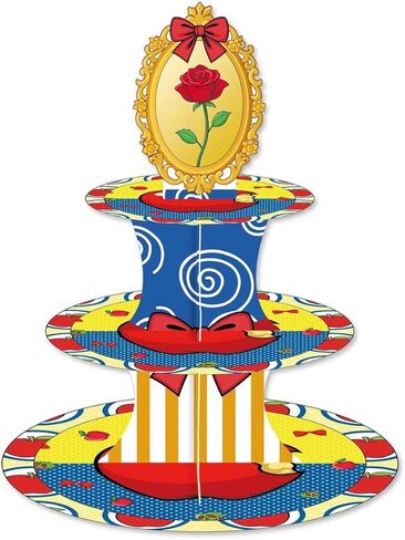 Cartoon Fairytale Birthday Cake Stand Three-Tier Cupcake Tower Princess Birthday Party Decorations Red Apple Bow and Rose Backdrop Children's Birthday Party Photo Props in Saudi Arabia
