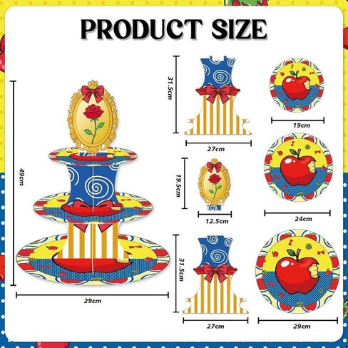 Cartoon Fairytale Birthday Cake Stand Three-Tier Cupcake Tower Princess Birthday Party Decorations Red Apple Bow and Rose Backdrop Children's Birthday Party Photo Props in Saudi Arabia