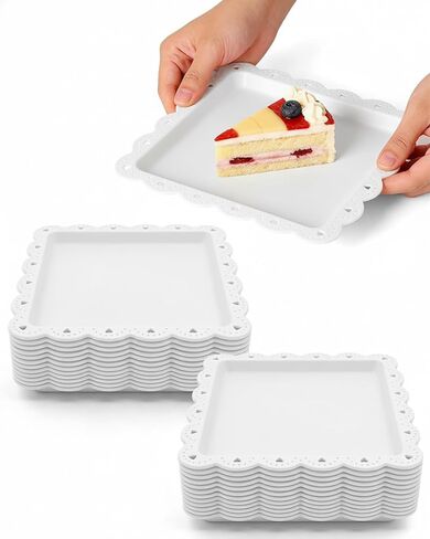 Serving Platter, 24 Pack Plastic Serving Tray Reusable Serving Trays with Lace Rim Appetizer Trays, Food Trays for Buffet, Fruit, Cookie, Charcuterie, Appetizer, Snack (White) in Saudi Arabia