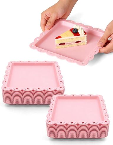 Serving Platter, 24 Pack Plastic Serving Tray Reusable Serving Trays with Lace Rim Appetizer Trays, Food Trays for Buffet, Fruit, Cookie, Charcuterie, Appetizer, Snack (White) in Saudi Arabia