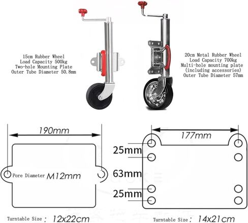 Boat Trailer Jack Wheel, 500Kg/700Kg Capacity Top Crank Hand Crank Trailer Jack, Folding Support Wheel Support, Heavy-Duty Bolt-On Swivel Jack, 6/8In Outrigger in Saudi Arabia