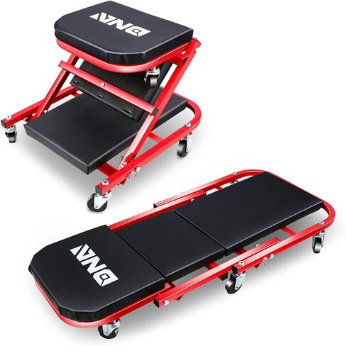 DNA Motoring 36 Inches Folding 2 in 1 Rolling Z Creeper, Adjustable Roller Garage Chair Lay Down or Sit, 6 Pcs Casters, 330 LBS / 150kg Weight Capacity, Black, TOOLS-00493 in Saudi Arabia