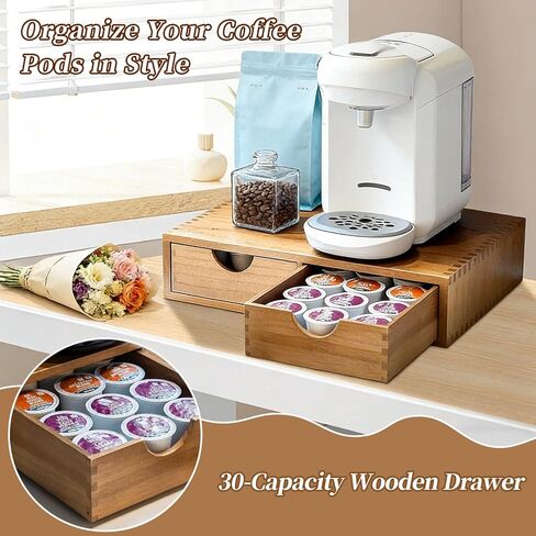 منظم أكواب خشبي على شكل حرف K، صندوق تخزين كبسولات القهوة وحامل منظم الشاي، درج على شكل حرف K أسفل حامل ماكينة صنع القهوة، منظم مقهى، سعة 30 جراب (خشب طبيعي) in Saudi Arabia